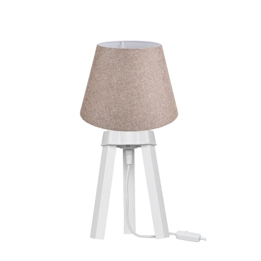 LAMPADA DA TAVOLO CON PARALUME IN TESSUTO BEIGE E BASE BIANCA 22,5H CM