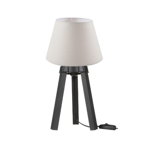 LAMPADA DA TAVOLO CON PARALUME IN TESSUTO BIANCO E BASE NERA 22,5H CM