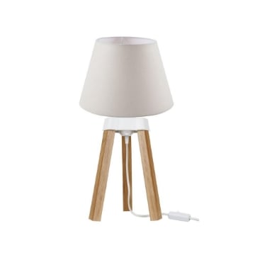 LAMPADA DA TAVOLO CON PARALUME IN TESSUTO BIANCO E BASE ROVERE 22,5H CM