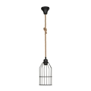 LAMPADA A SOSPENSIONE HALAT IN METALLO NERO E CORDA HALAT DI IUTA 90H CM