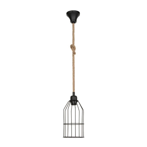 LAMPADA A SOSPENSIONE HALAT IN METALLO NERO E CORDA HALAT DI IUTA 90H CM