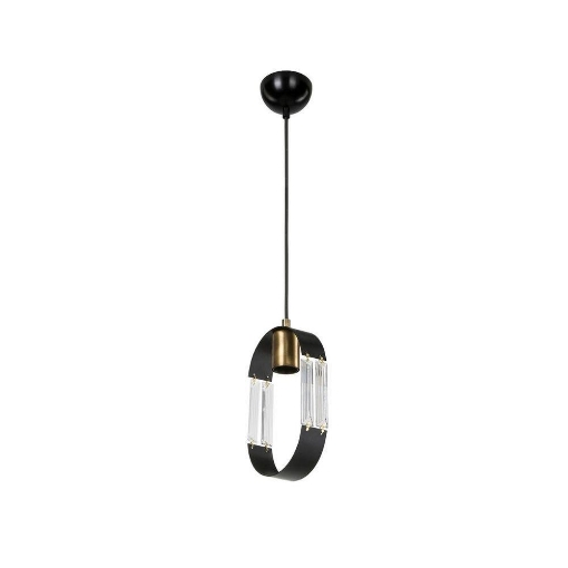 LAMPADA A SOSPENSIONE PENDENTE NERA MODELLO NOVA IN METALLO E VETRO OTTICO PARTICOLARI IN ORO 70H CM