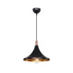 LAMPADA A SOSPENSIONE KANO IN PLASTICA CONICA COLORE NERO COLORE INTERNO ORO I+ INSERTI FINITURA IN LEGNO 70H CM