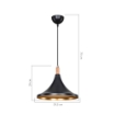 LAMPADA A SOSPENSIONE KANO IN PLASTICA CONICA COLORE NERO COLORE INTERNO ORO I+ INSERTI FINITURA IN LEGNO 70H CM