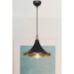 LAMPADA A SOSPENSIONE KANO IN PLASTICA CONICA COLORE NERO COLORE INTERNO ORO I+ INSERTI FINITURA IN LEGNO 70H CM