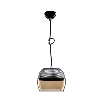 LAMPADA A SOSPENSIONE PUNTO IN VETRO COLOR FUMÈ A FORMA DI BICCHIERE ROVESCIATO FINITURA NERA 84H CM 