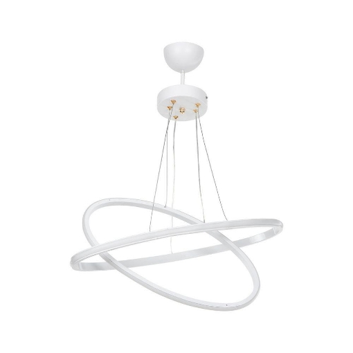 LAMPADA A SOSPENSIONE MUSO DUE ANELLI BIANCHI A LED CON DETTAGLI IN ORO 65CM H