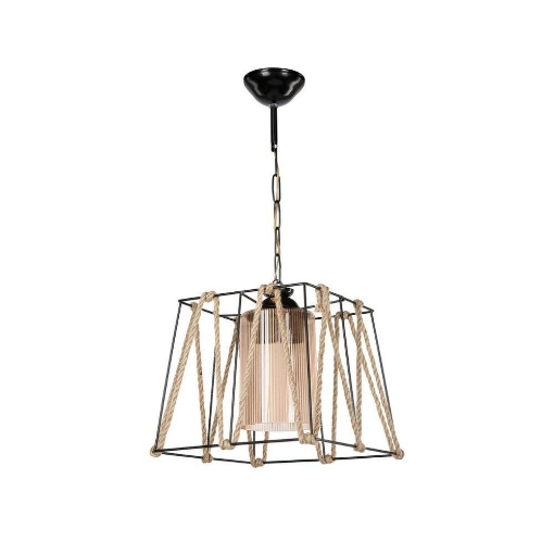 LAMPADA A SOSPENSIONE LIKYA IN METALLO CON CORDA E VETRO OTTICO COLORE NERO IN TECNOPOLIMETO FUMÈ H55 CM