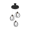 LAMPADA A SOSPENSIONE FELICIA TRE PUNTI LUCE CERCHI LED IN METALLO COLORE NERO E RIFINITURE ORO 90H CM