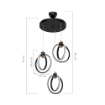 LAMPADA A SOSPENSIONE FELICIA TRE PUNTI LUCE CERCHI LED IN METALLO COLORE NERO E RIFINITURE ORO 90H CM