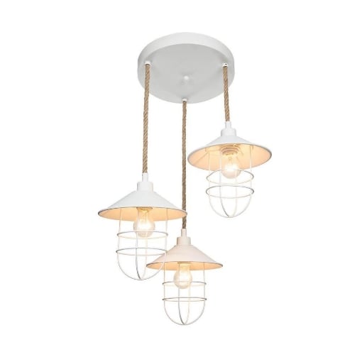 LAMPADA A SOSPENSIONE BULUT  IN METALLO BIANCO CON CORDA E DETTAGLI IN IUTA 3 LUCI 90H CM