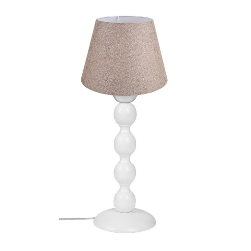 LAMPADA DA TAVOLO LAGUNAH BASE IN LEGNO BIANCO E PARALUME IN TESSUTO BEIGE 