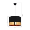 LAMPADA A SOSPENSIONE ALFINA IN TESSUTO NERO CON FACSCIA COLOR ORO 73H CM 