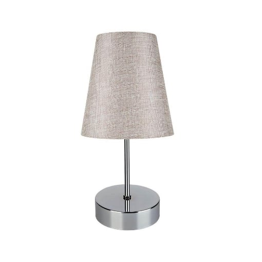 LAMPADA DA TAVOLO ESTELYA IN METALLO COLOR CROMO CON PARALUME IN TESSUTO BEIGE 35,5H CM