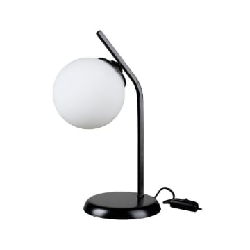 LAMPADA DA TAVOLO TOREN IN METALLO NERO CON PARALUME A SFERA IN VETRO COLOR BIANCO 37H CM