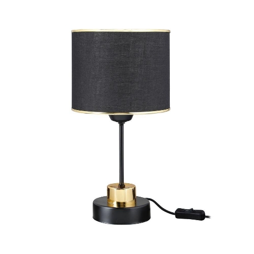 LAMPADA DA TAVOLO ARDEN IN METALLO NERO CON PARALUME CILINDRICO IN TESSUTO NERO E DETTAGLI ORO 38H CM