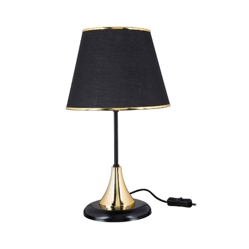 LAMPADA DA TAVOLO ADEN IN METALLO COLOR NERO E PARALUME INTESSUTO NERO CON DETTAGLI ORO 42H CM