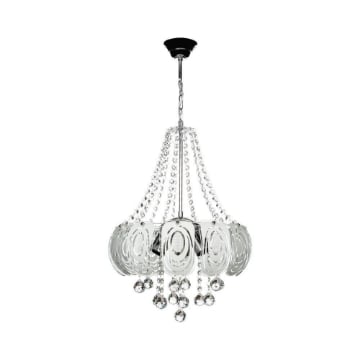 LAMPADA DA SOFFITTO YON IN METALLO E VETRO  COLOR ARGENTO CON PIETRE IN EFFETTO CRISTALLO SWAROWSKI 3 LUCI 55H CM