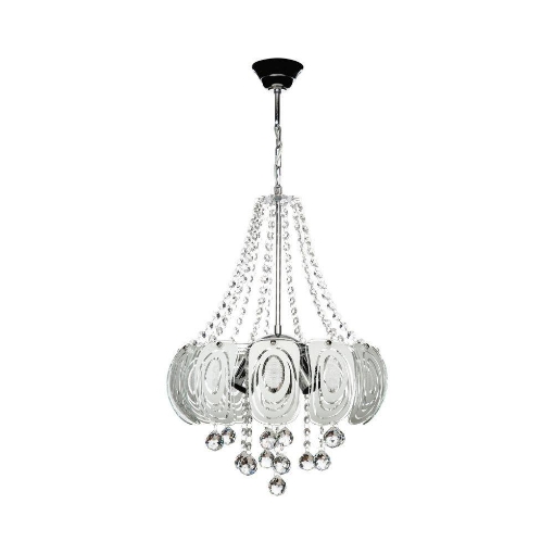 LAMPADA DA SOFFITTO YON IN METALLO E VETRO  COLOR ARGENTO CON PIETRE IN EFFETTO CRISTALLO SWAROWSKI 3 LUCI 55H CM