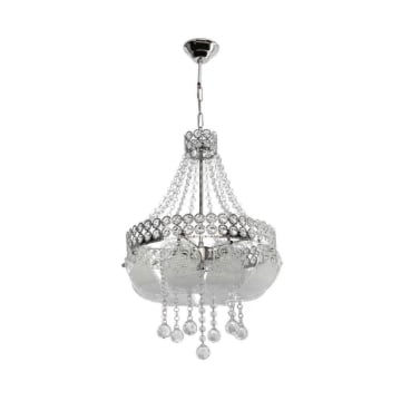 LAMPADA DA SOFFITTO SARE TONDA  IN METALLO E VETRO COLOR ARGENTO CON PIETRE EFFETTO CRISTALLO SWAROWSKI 3 LUCI 77H CM