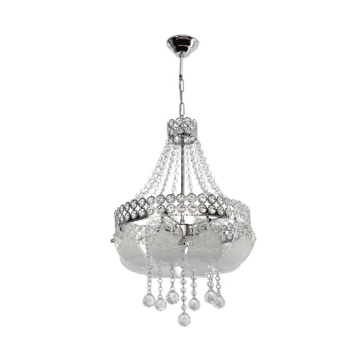 LAMPADA DA SOFFITTO SARE TONDA  IN METALLO E VETRO COLOR ARGENTO CON PIETRE EFFETTO CRISTALLO SWAROWSKI 3 LUCI 77H CM