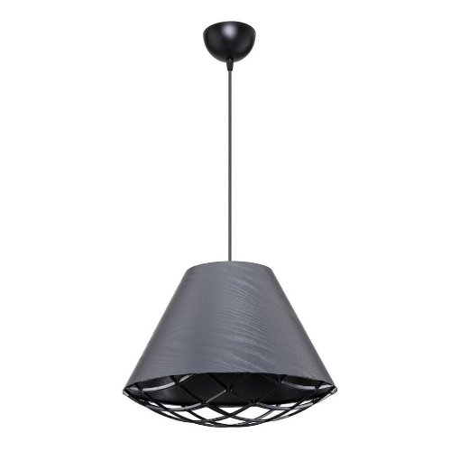 LAMPADA DA SOFFITTO AYDA IN METALLO COLOR ANTRACITE CON PARALUME IN TESSUTO DETTAGLIO EFFETTO GABBIA 70H CM