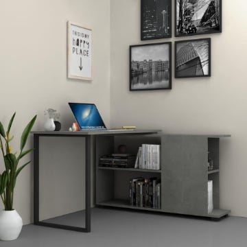 SCRIVANIA CON LIBRERIA OSLO COLOR CEMENTO REVERSIBILE CON POSSIBILITÀ MONTAGGIO DESTRO O SINISTRO 
