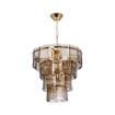 LAMPADA DA SOFFITTO A 4 LUCI FALEZ BASE IN METALLO E VETRO FUMÈ COLORE ORO FORMA 4 STADI DI RETTANGOLI DI VETRO 62H CM