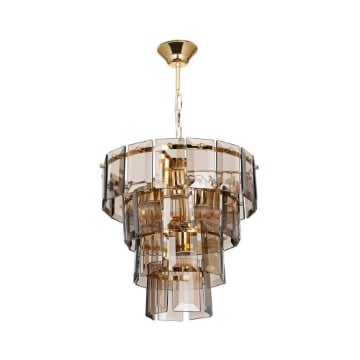 LAMPADA DA SOFFITTO A 4 LUCI FALEZ BASE IN METALLO E VETRO FUMÈ COLORE ORO FORMA 4 STADI DI RETTANGOLI DI VETRO 62H CM