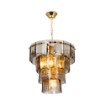 LAMPADA DA SOFFITTO A 4 LUCI FALEZ BASE IN METALLO E VETRO FUMÈ COLORE ORO FORMA 4 STADI DI RETTANGOLI DI VETRO 62H CM