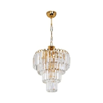 LAMPADA DA SOFFITTO A 3 LUCI  MIRANDA BASE IN METALLO E VETRO COLORE ORO FORMA 4 STADI DI INSERTI IN VETRO 75H CM 
