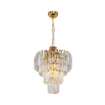 LAMPADA DA SOFFITTO A 3 LUCI  MIRANDA BASE IN METALLO E VETRO COLORE ORO FORMA 4 STADI DI INSERTI IN VETRO 75H CM 