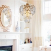 LAMPADA DA SOFFITTO A 3 LUCI  MIRANDA BASE IN METALLO E VETRO COLORE ORO FORMA 4 STADI DI INSERTI IN VETRO 75H CM 