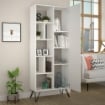 LIBRERIA CON ANTA JEDDA COLORE BIANCO 80,6X29,6X191 H CM -  7 RIPIANI PIEDI IN METALLO NERO 1 ANTA BATTENTE 