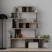 LIBRERIA DESIGN APOLLON ANTRACITE CON DETTAGLI DEI RIPIANI IN ROVERE PORTATA MASSIMA 50 KG - 120X29,2X149 H CM