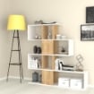 LIBRERIA BIFACCIALE AKTIF COLORE BIANCO E ROVERE CON RIPIANI A FORMA CUBICA E ASTRATTA 145X145HX29 CM