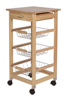 MAURY'S CARRELLO PORTAFRUTTA DA CUCINA CON 3 CESTI IN LEGNO 37 X 37 X H76 CM USATO COME NUOVO