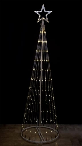 HIGH-TECH ALBERO 3D CON 262 MICROLED H200 CM LUCI BIANCHE PUNTA A FORMA DI STELLA CASCATA DI LUCE OKX