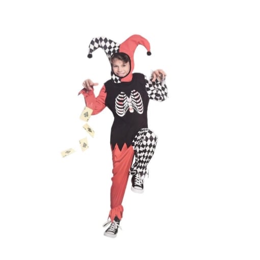 JOKER COSTUME HORROR ABITO BIANCO ROSSO E NERO + CAPPUCCIO ANNI 10-12