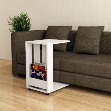 TAVOLINO DA DIVANO EDI PORTA PC E PORTA RIVISTE BIANCO CON RUOTE 37X45X60 H CM