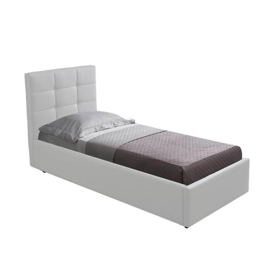 LETTO SINGOLO CON CONTENITORE MODELLO NAPOLI COLORE BIANCO IN ECOPELLE CON PANNELLI 14 MM REDE A DOGHE INCLUSA 