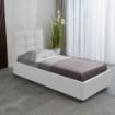 LETTO SINGOLO CON CONTENITORE MODELLO NAPOLI COLORE BIANCO IN ECOPELLE CON PANNELLI 14 MM REDE A DOGHE INCLUSA 