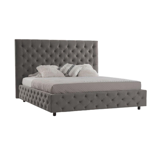 LETTO MATRIMONIALE CONTENITORE GRIGIO TRAPUNTATO GIROLETTO SFODERABILE RETE A DOGHE CON RINFORZO L 190X P 210X 138 H CM.