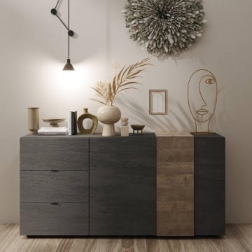 MOBILE DA INGRESSO MADIA SABRY 2 ANTE BATTENTI 3 CASSETTI 4 VANI TITANIO ROVERE MERCURE L.181 X H. 86 X P.44 CM