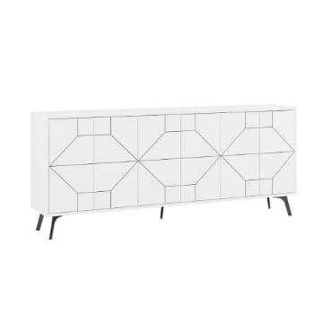 MOBILE DA INGRESSO MADIA 6 ANTE DUNE 183 CM. COLORE BIANCO CON FORME GEOMETRICHE 