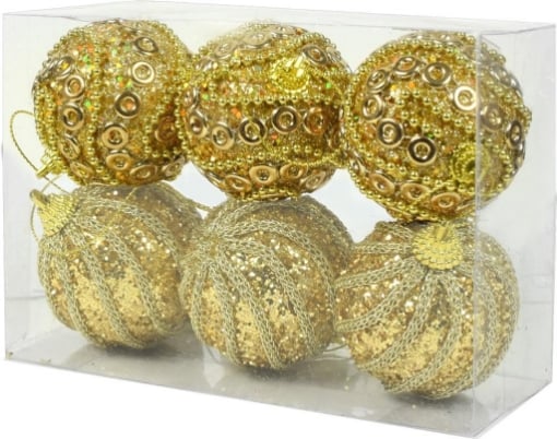 MAURY'S BOX 6 SFERE LUX DA 10 CM IN COLORE ORO CON PAILLETTES OKXN