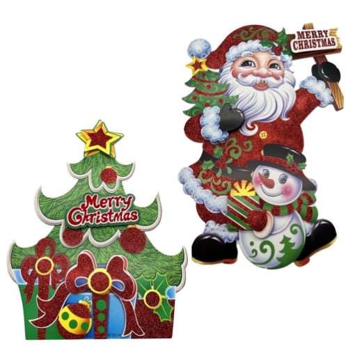 MA MAISON VETROFANIA STICKER NATALIZIO CON PERSONAGGIO BABBO NATALE E ALBERO 40X27 CM OKXN