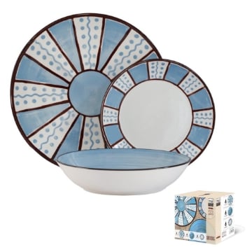 MA MAISON WHEEL SERVIZIO PIATTI 18 PZ AZZURRO A FANTASIA  6 PZ FONDI 6 PZ PIANI 6 PZ DA FRUTTA 