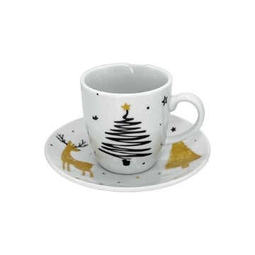 MA MAISON SET 2 TAZZE MUG 350 CC CON PIATTINO STARRY NIGHT STILE NATALIZIO 