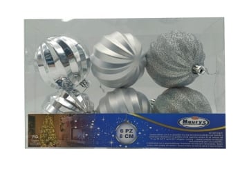 MAURY'S BOX CON 6 SFERE DA 8 CM IN DECORO SPIN SILVER OKXN